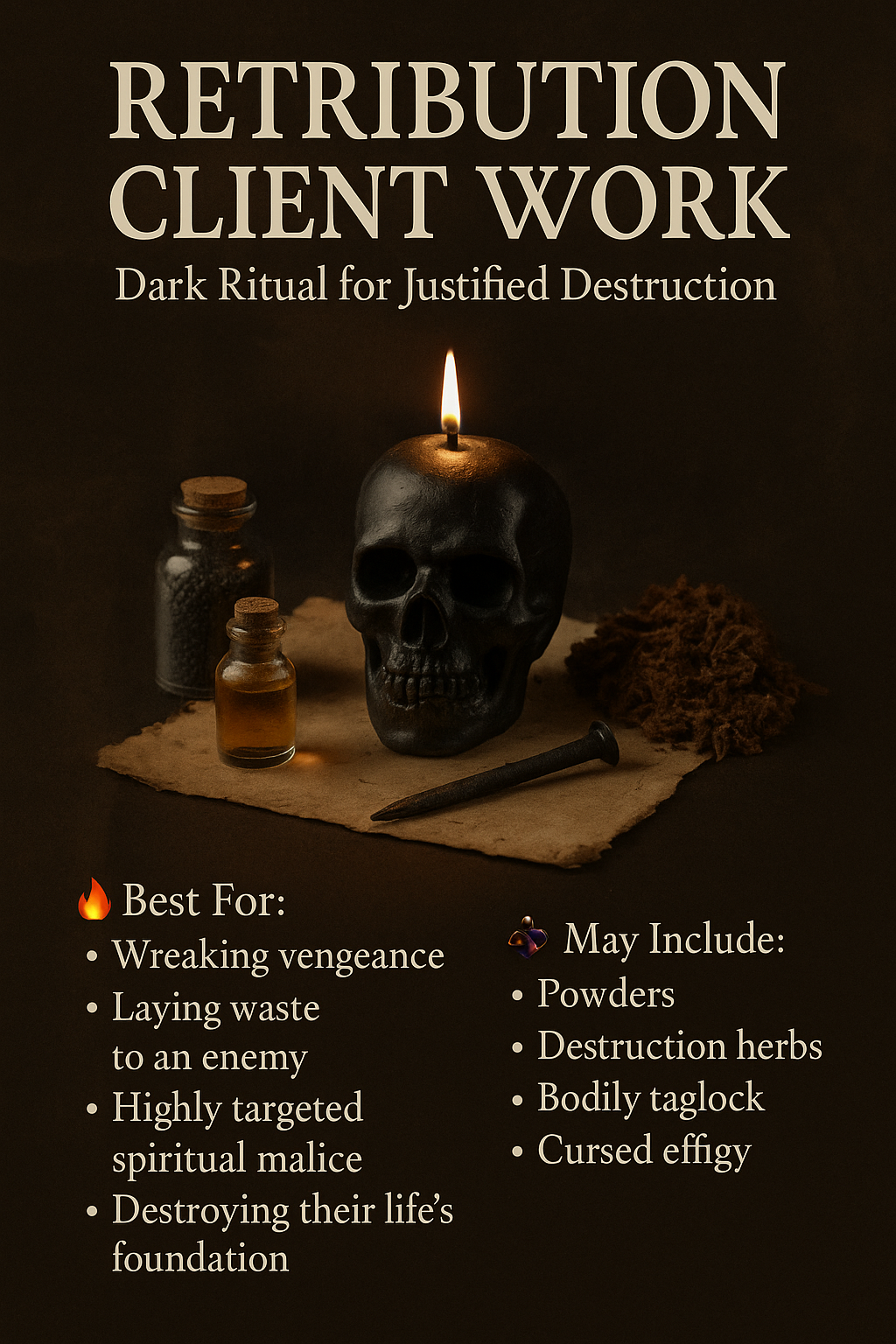 RETRIBUTION CLIENT WORK – DARK RITUAL FOR JUSTIFIED DESTRUCTION