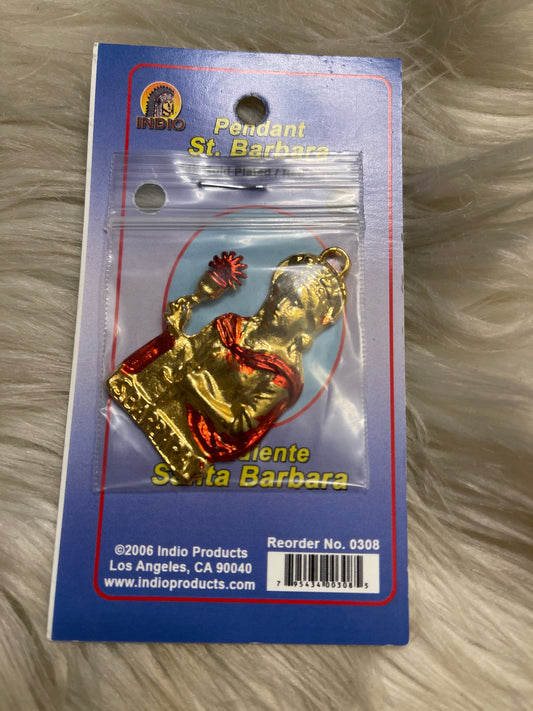 ST. BARBARA PENDANT~14K GOLD PLATED RED 2.5