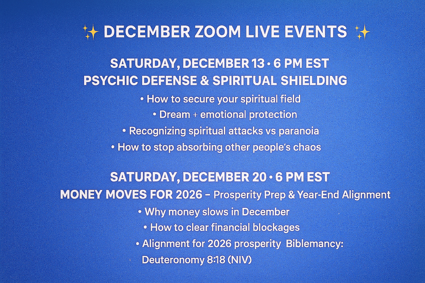 DECEMBER ZOOM LIVE EVENTS